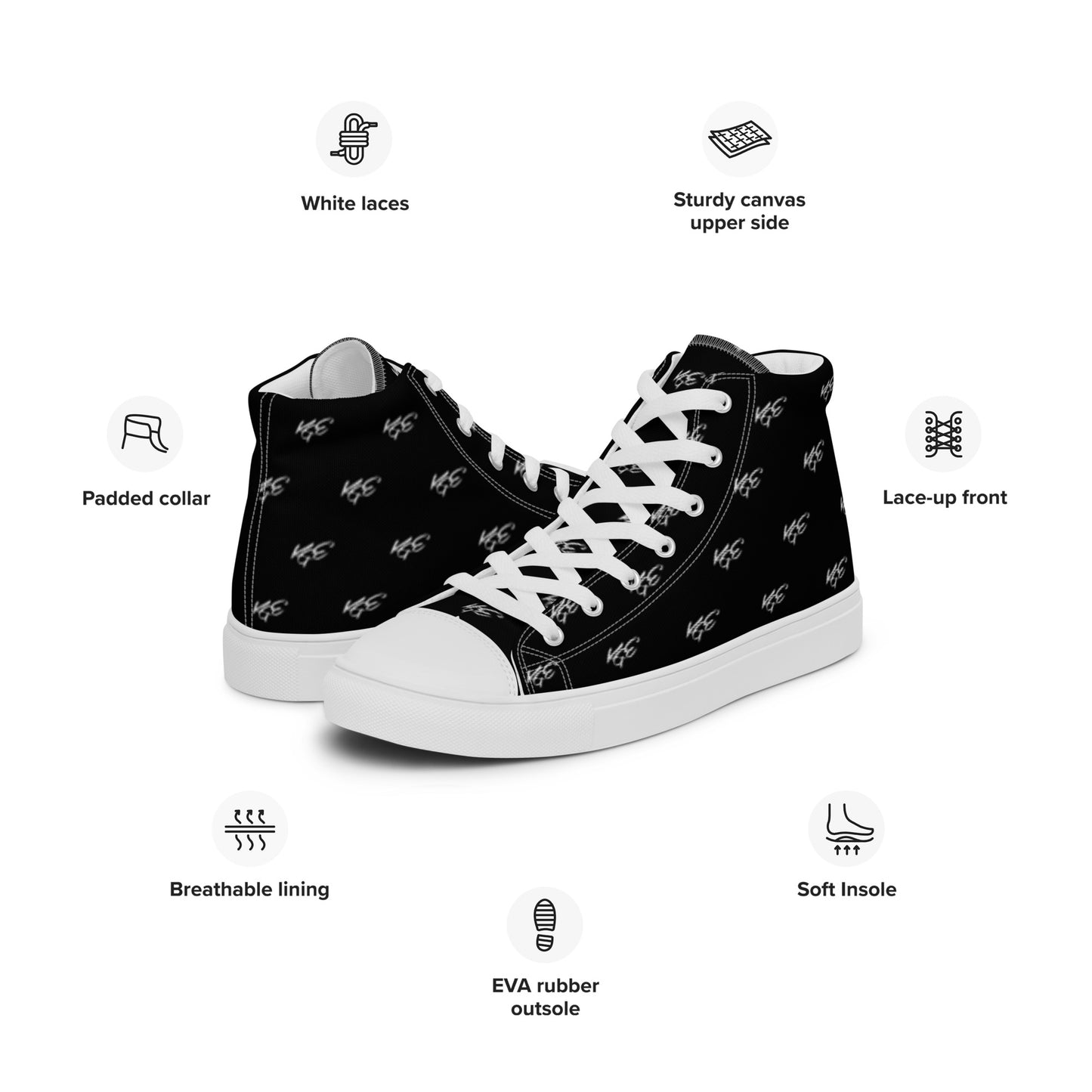 (New) KGE Unltd Black 24's Men’s high top canvas shoes