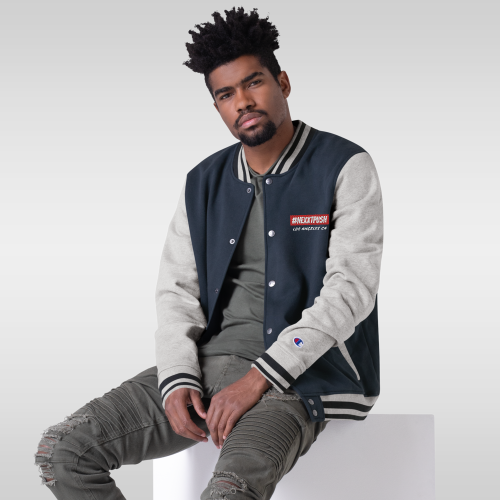 Champion #NEXXTPUSH Red Bar Embroidered Bomber Jacket