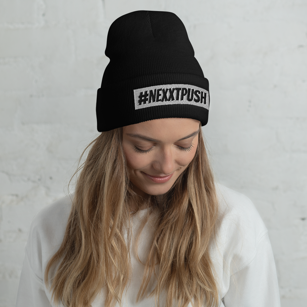 #Nexxtpush White Bar Cuffed Beanie