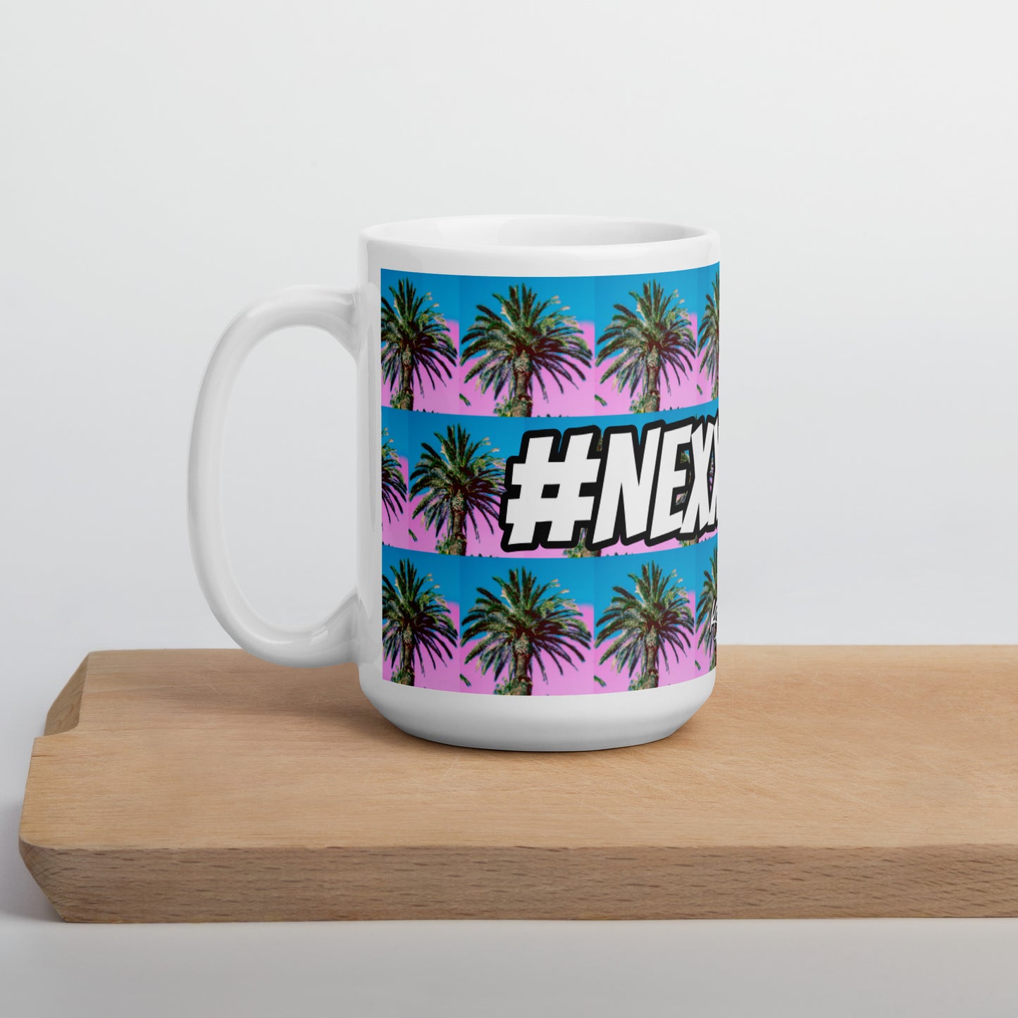 (New) #Nexxtpush Cotton Candy Palm Tree White glossy mug